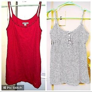 🔴6/$26🔴AEO beaded coral tunic & black/white polka dot babydoll cami